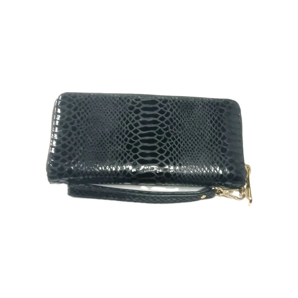 Michael Kors Jet Set Zip Around continental Wallet Python Embossed Black